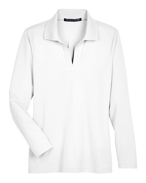 Devon & Jones DG20LW Women's CrownLux Performance® Plaited Long Sleeve Polo - White