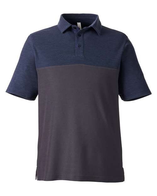 CORE365 CE112C Men's Fusion ChromaSoft™ Colorblock Polo - Carbon/ Classic Navy Heather