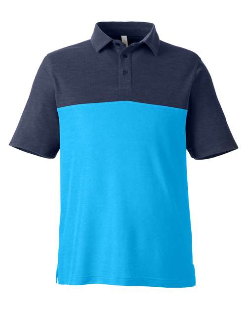 Load image into Gallery viewer, CORE365 CE112C Men's Fusion ChromaSoft™ Colorblock Polo - Electric Blue/ Classic Navy Heather
