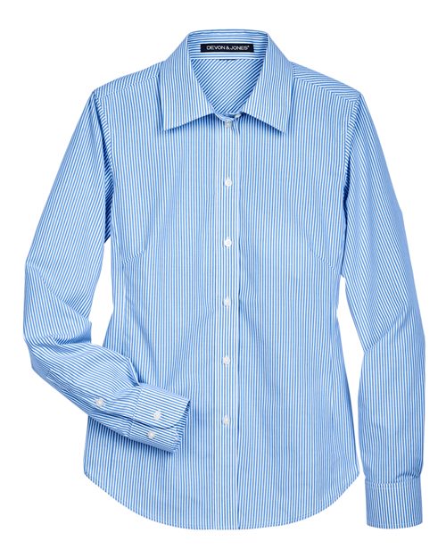 Devon & Jones D645W Women's Crown Collection® Banker Stripe Woven Dress Shirt - French Blue