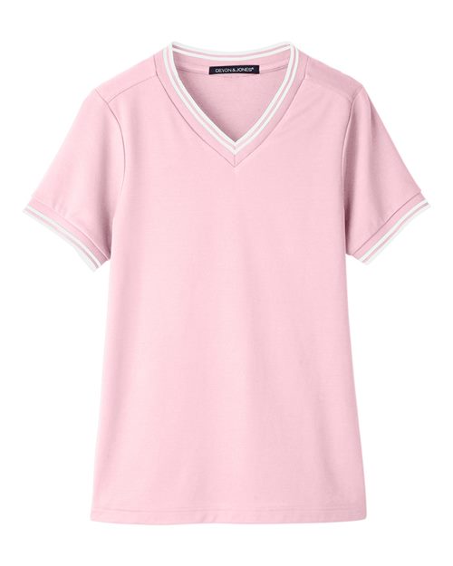Load image into Gallery viewer, Devon &amp; Jones DG20CW Women's CrownLux Performance® Plaited Tipped V-Neck Shirt - Pink/ White
