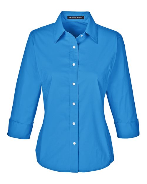 Devon & Jones DP625W Women's Perfect Fit™ Three-Quarter Sleeve Stretch Poplin Dress Shirt - French Blue