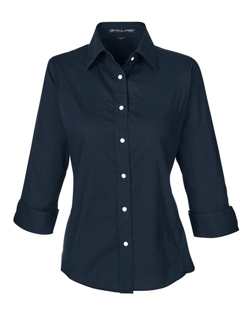 Load image into Gallery viewer, Devon &amp; Jones DP625W Women's Perfect Fit™ Three-Quarter Sleeve Stretch Poplin Dress Shirt - Navy
