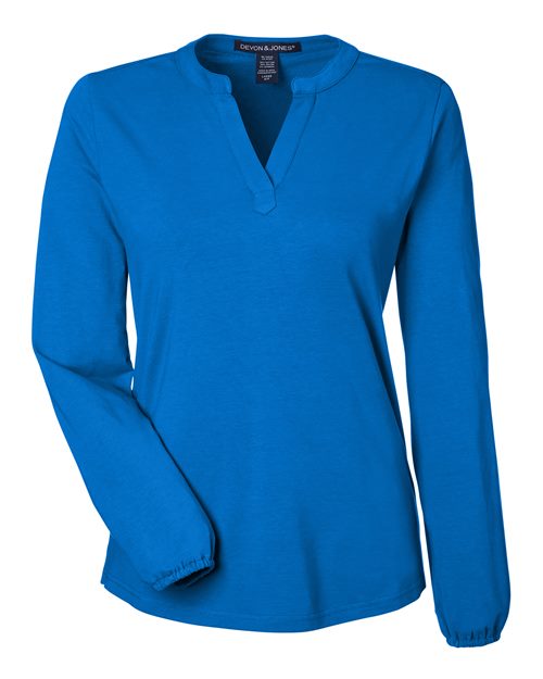 Devon & Jones DP122W Women's Raleigh Half-Placket Knit Top - French Blue
