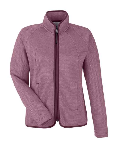 CORE365 CE72W Women's Venture Heathered Stripe Full-Zip Jacket - Burgundy/ White