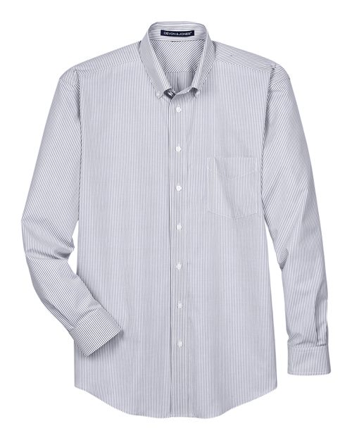 Devon & Jones D645 Men's Crown Collection® Banker Stripe Woven Dress Shirt - Navy