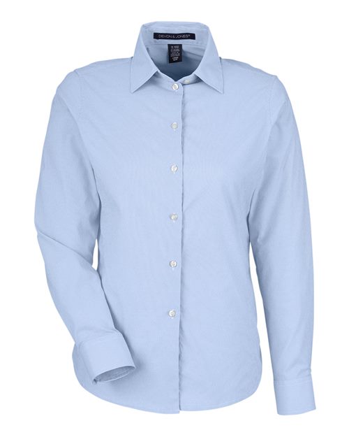 Devon & Jones DG537W Women's CrownLux Performance® Microstripe Dress Shirt - French Blue/ White