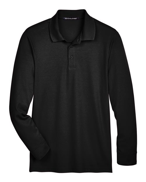 Devon & Jones DG20LT Men's Tall CrownLux Performance® Plaited Long Sleeve Polo - Black