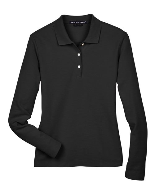Load image into Gallery viewer, Devon &amp; Jones D110W Women's Pima Piqué Long Sleeve Polo - Black
