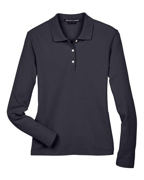 Devon & Jones D110W Women's Pima Piqué Long Sleeve Polo - Navy