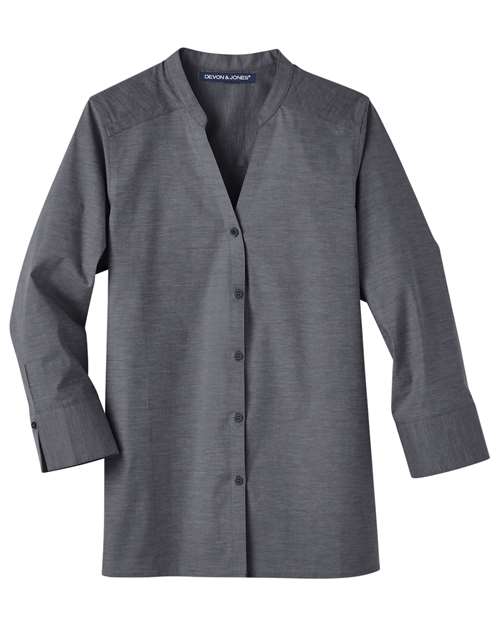 Devon & Jones DG562W Women's Crown Collection® Stretch Pinpoint Chambra Three-Quarter Sleeve Shirt - Black