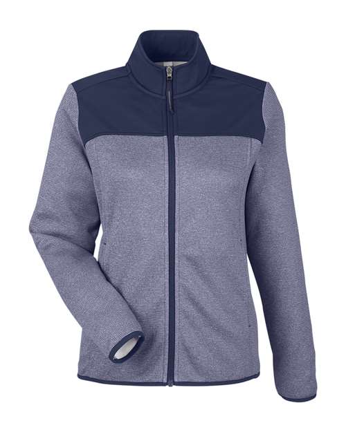 Load image into Gallery viewer, CORE365 CE74W Women's Venture Heathered Stripe Hybrid Jacket - Classic Navy/ White
