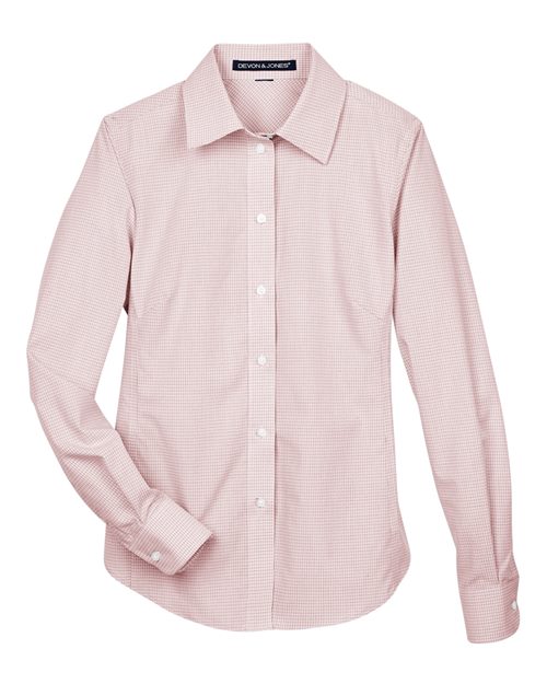Load image into Gallery viewer, Devon &amp; Jones DG510W Women's Crown Collection® Micro Tattersall Woven Dress Shirt - White/ Rust/ Stone
