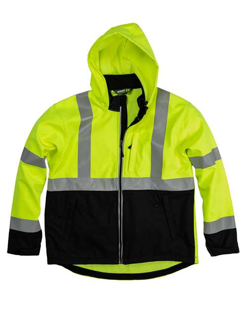 Berne Apparel HVJS206 Men's Hi-Vis Class 3 Hooded Soft Shell Jacket - Yellow