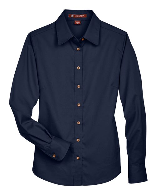 Load image into Gallery viewer, Harriton M500W Women's Easy Blend™ Twill Dress Shirt with Stain-Release - Navy
