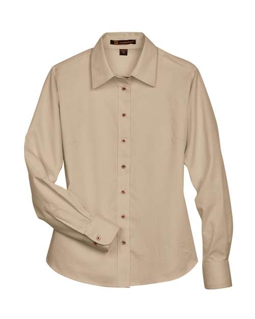 Load image into Gallery viewer, Harriton M500W Women's Easy Blend™ Twill Dress Shirt with Stain-Release - Stone

