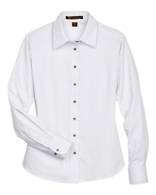 Harriton M500W Women's Easy Blend™ Twill Dress Shirt with Stain-Release - White