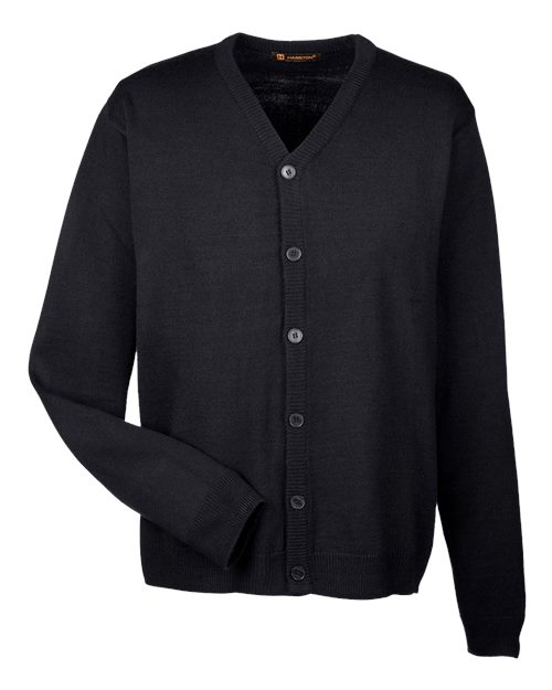 Harriton M425 Men's Pilbloc™ V-Neck Button Cardigan Sweater - Black