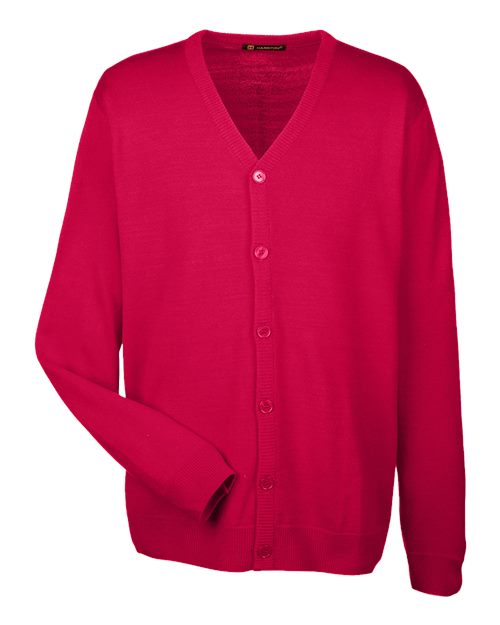 Harriton M425 Men's Pilbloc™ V-Neck Button Cardigan Sweater - Red
