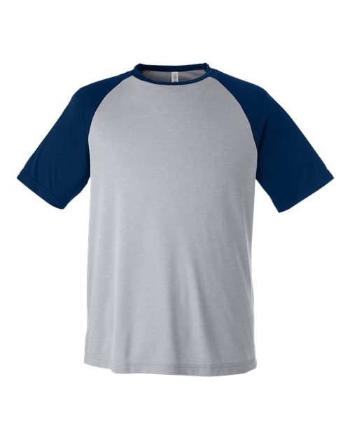 Team 365 TT62 Unisex Zone Colorblock Raglan T-Shirt - Athletic Heather/ Sport Dark Navy