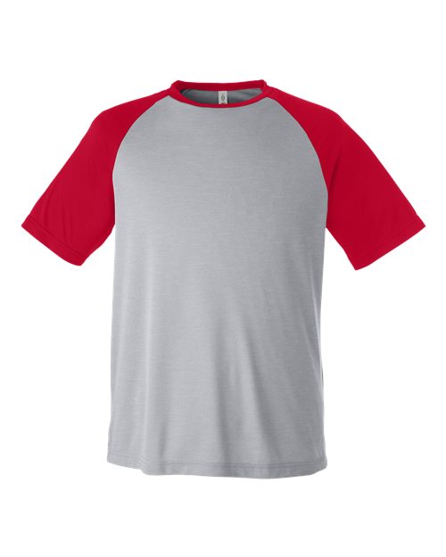 Team 365 TT62 Unisex Zone Colorblock Raglan T-Shirt - Athletic Heather/ Sport Red