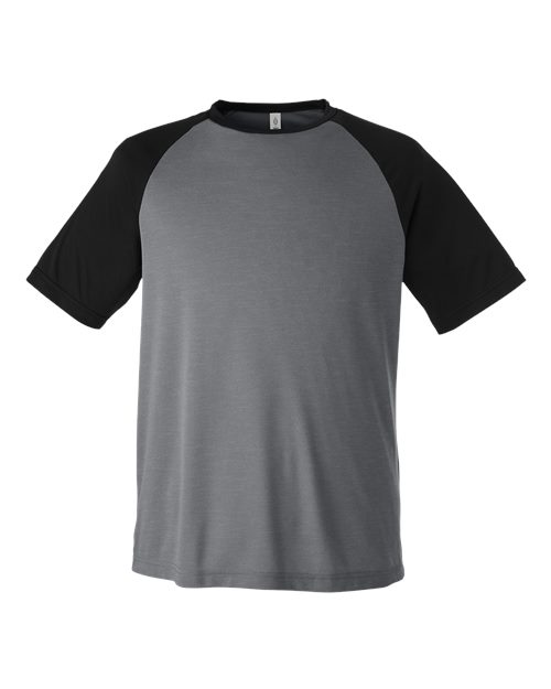 Team 365 TT62 Unisex Zone Colorblock Raglan T-Shirt - Dark Grey Heather/ Black