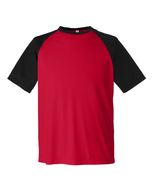 Load image into Gallery viewer, Team 365 TT62 Unisex Zone Colorblock Raglan T-Shirt - Sport Red/ Black Heather
