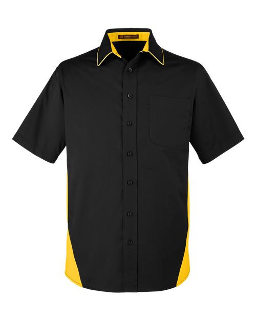 Load image into Gallery viewer, Harriton M586 Men's Flash IL Colorblock Shirt - Black/ Sunray Yellow
