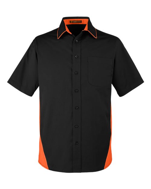 Harriton M586 Men's Flash IL Colorblock Shirt - Black/ Team Orange