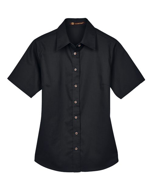 Load image into Gallery viewer, Harriton M500SW Women's Easy Blend™ Short Sleeve Twill Dress Shirt with Stain-Release - Black
