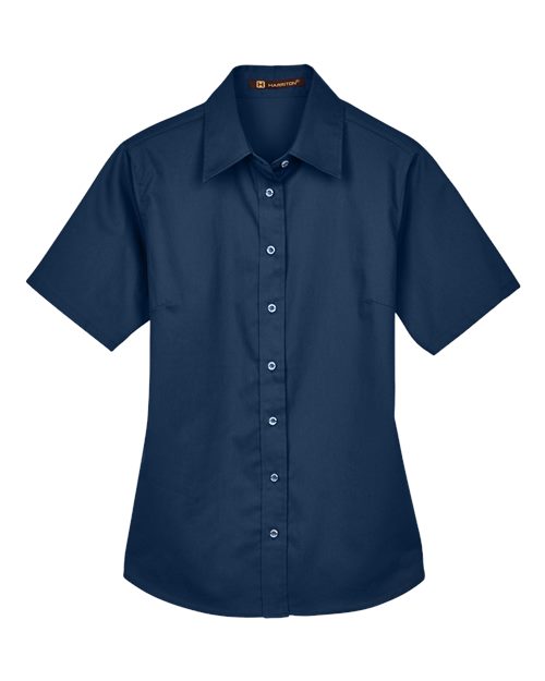 Harriton M500SW Women's Easy Blend™ Short Sleeve Twill Dress Shirt with Stain-Release - Navy