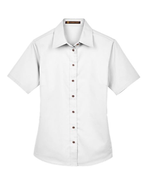 Harriton M500SW Women's Easy Blend™ Short Sleeve Twill Dress Shirt with Stain-Release - White