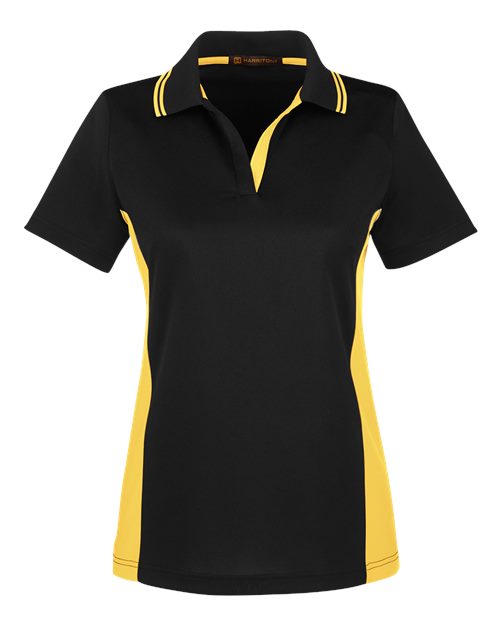 Load image into Gallery viewer, Harriton M386W Women's Flash Snag Protection Plus IL Colorblock Polo - Black/ Sunray Yellow
