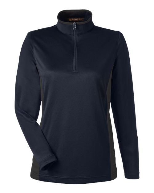 Harriton M786W Women's Flash Snag Protection Plus IL Colorblock Quarter-Zip Pullover - Dark Navy/ Dark Charcoal