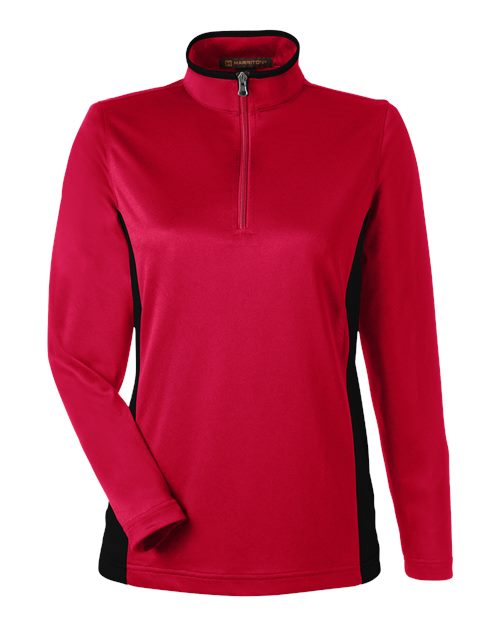 Harriton M786W Women's Flash Snag Protection Plus IL Colorblock Quarter-Zip Pullover - Red/ Black