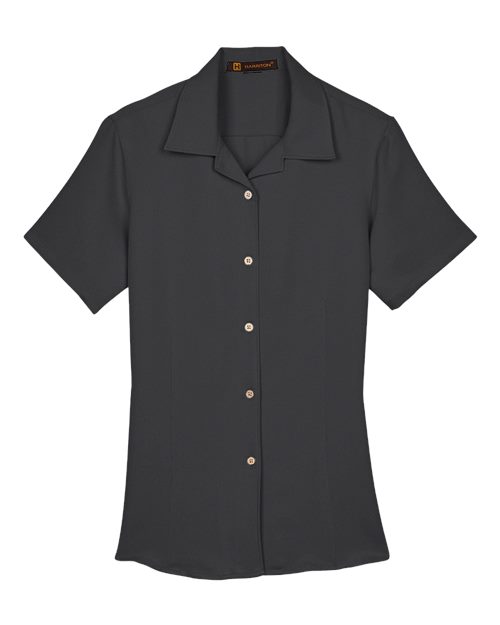 Harriton M570W Women's Bahama Cord Camp Shirt - Black