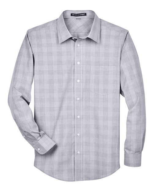 Devon & Jones DG520 Men's Crown Collection® Glen Plaid Woven Dress Shirt - White/ Graphite/ Light Grey