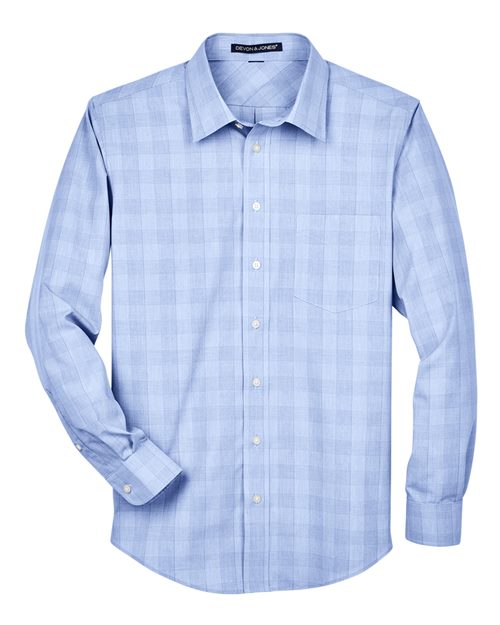 Devon & Jones DG520 Men's Crown Collection® Glen Plaid Woven Dress Shirt - White/ Light French Blue