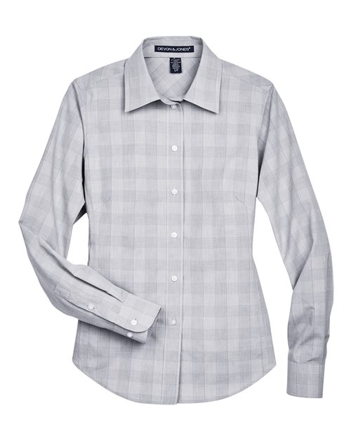 Devon & Jones DG520W Women's Crown Collection® Glen Plaid Woven Dress Shirt - White/ Graphite/ Light Grey
