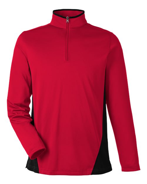 Harriton M786 Men's Flash Snag Protection Plus IL Colorblock Quarter-Zip Pullover - Red/ Black