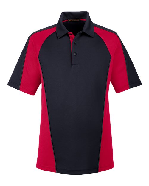 Harriton M385 Men's Advantage Snag Protection Plus IL Colorblock Polo - Black/ Red/ Dark Charcoal