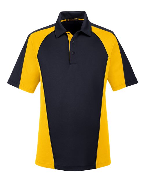 Harriton M385 Men's Advantage Snag Protection Plus IL Colorblock Polo - Black/ Sunray Yellow/ Dark Charcoal