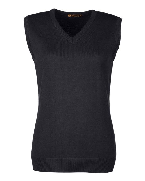 Load image into Gallery viewer, Harriton M415W Women's Pilbloc™ V-Neck Sweater Vest - Black
