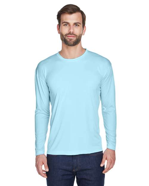 UltraClub 8422 Men's Cool & Dry Sport Long Sleeve Performance Interlock T-Shirt - Ice Blue