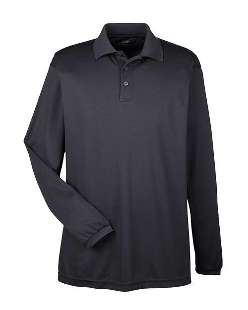 UltraClub 8210LS Men's Cool & Dry Long Sleeve Mesh Piqué Polo - Black