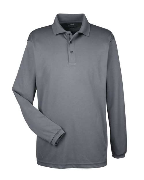 UltraClub 8210LS Men's Cool & Dry Long Sleeve Mesh Piqué Polo - Charcoal
