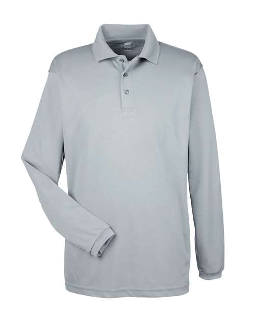 UltraClub 8210LS Men's Cool & Dry Long Sleeve Mesh Piqué Polo - Silver