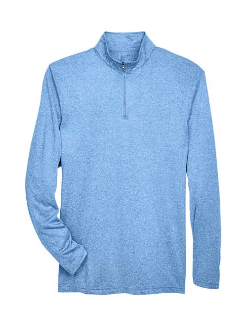 UltraClub 8618 Men's Cool & Dry Heathered Performance Quarter-Zip Pullover - Columbia Blue Heather