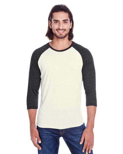 Threadfast Apparel 302G Unisex Triblend Three-Quarter Sleeve Raglan T-Shirt - Cream/ Black Triblend