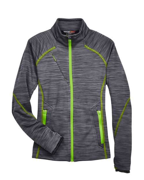 Load image into Gallery viewer, North End 78697 Women's Flux Mélange Bonded Fleece Jacket - Carbon/ Acid Green
